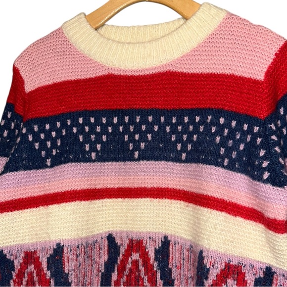 FRNCH Women’s Size S Red Pink Blue Cream Lylou Geometric Print Crew Neck Sweater - Picture 5 of 9